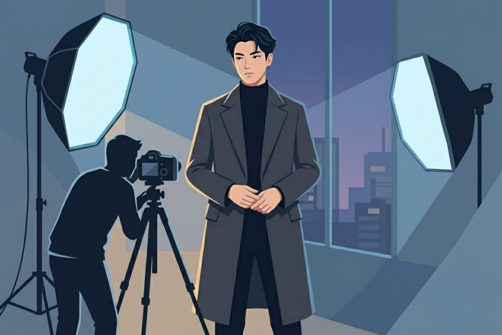 モデルとして活動する浅野啓介の仕事風景をイメージした画像