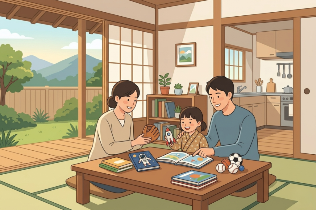 堅実な家庭環境で育つ様子をイメージしたイラスト