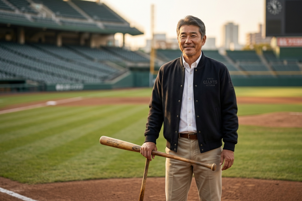 元野球選手としての大谷翔平の父親をイメージしたイラスト