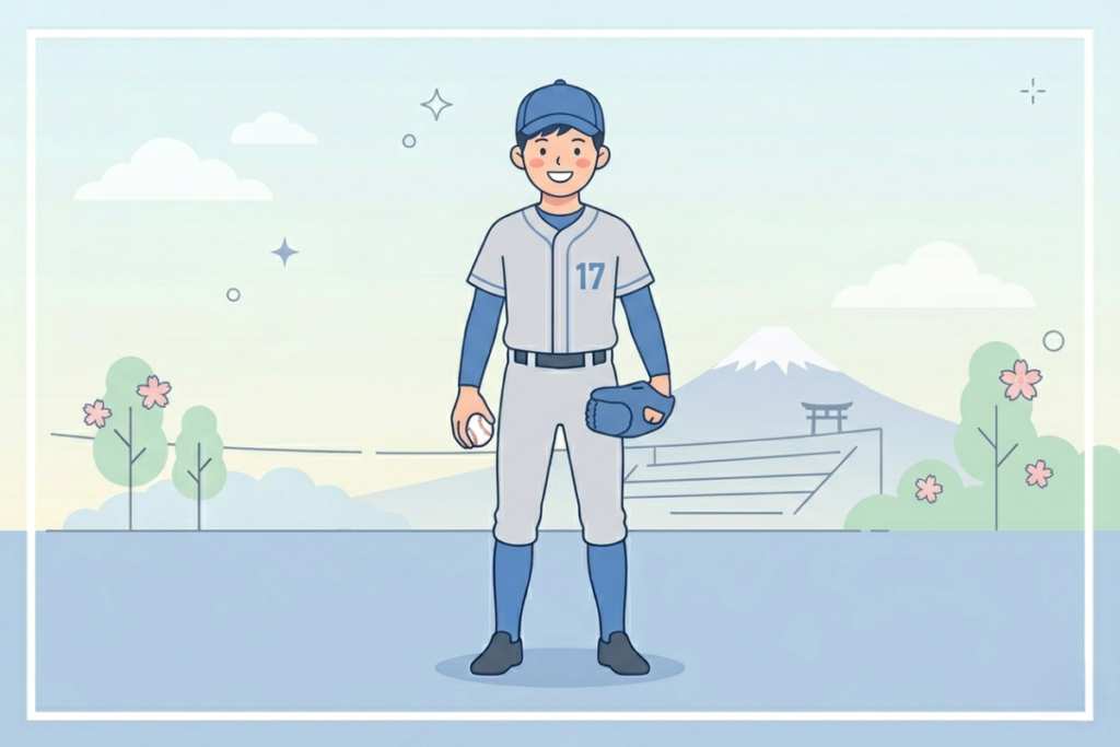 佐々木朗希の少年時代をイメージした野球少年のイラスト