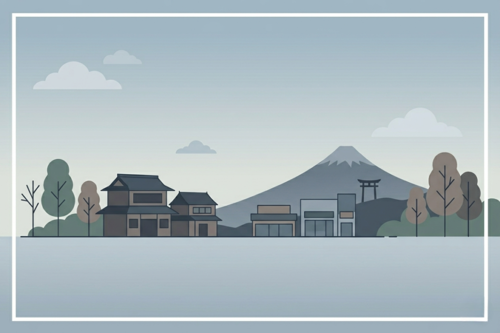 震災をイメージした静かな街並みのシンプルなイラスト