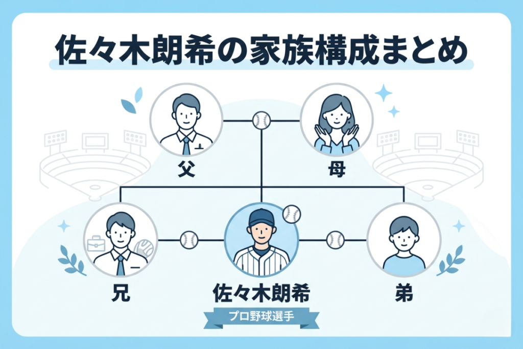 佐々木朗希の家族構成(父・母・兄・弟)を解説するイメージ画像