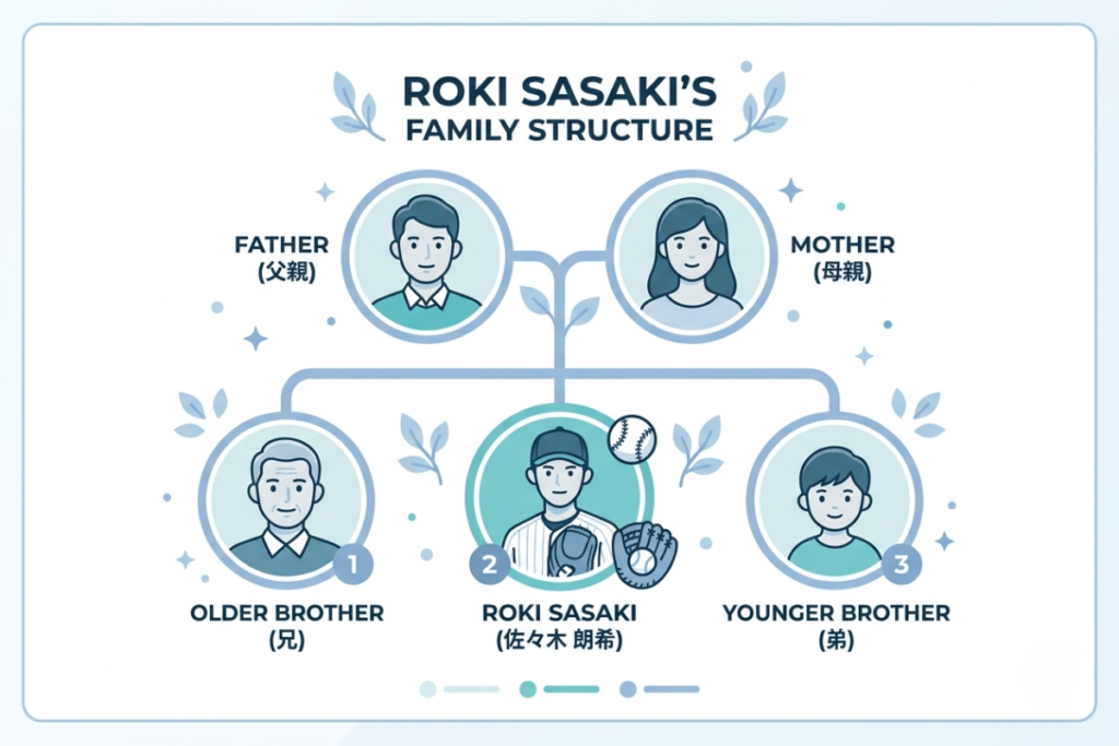 佐々木朗希の家族構成(父・母・兄・弟)を示したイメージ図