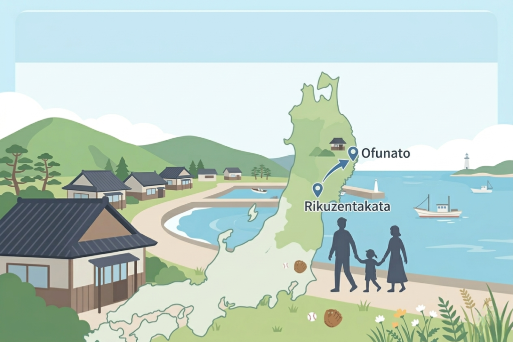 佐々木朗希の実家がある岩手県陸前高田市のイメージイラスト