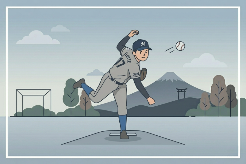 佐々木朗希の中学時代をイメージした投球練習のイラスト