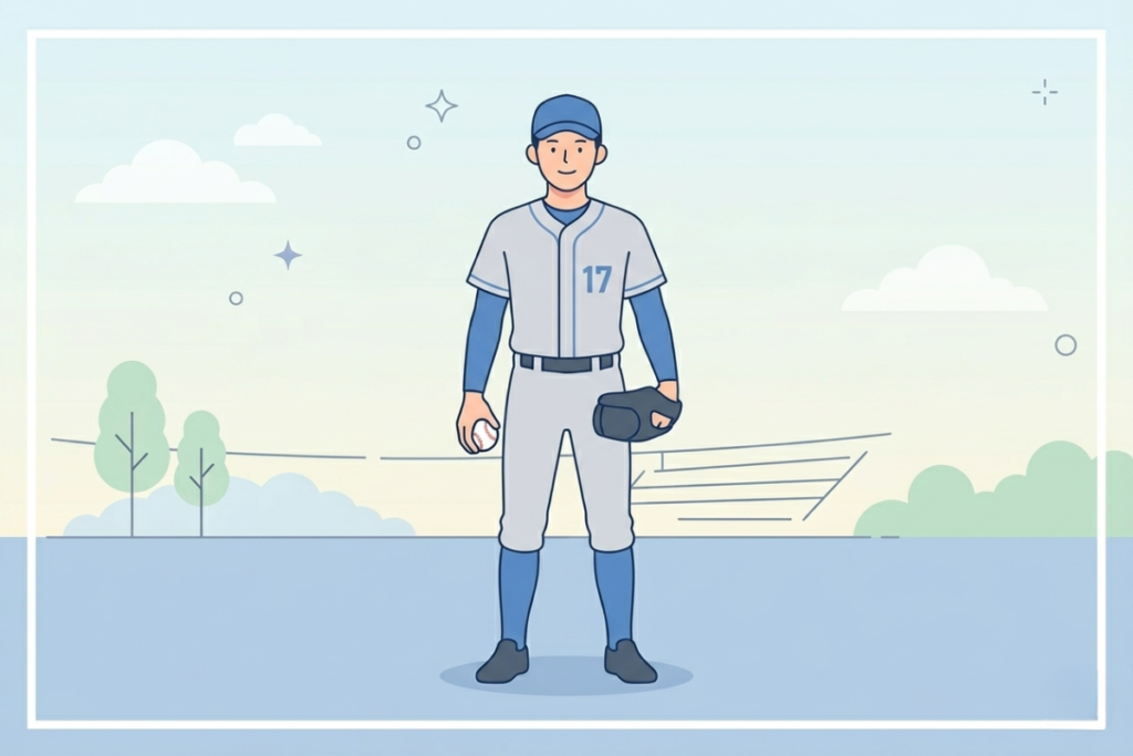 佐々木朗希の生い立ちをイメージしたシンプルな野球選手のイラスト