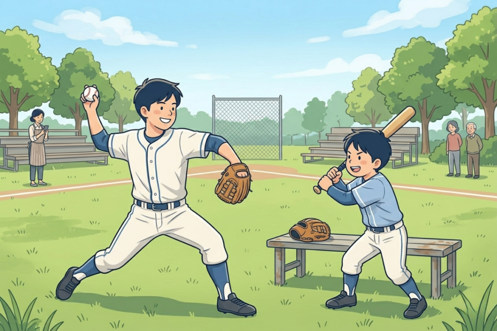 兄弟で野球の練習をする様子をイメージした画像