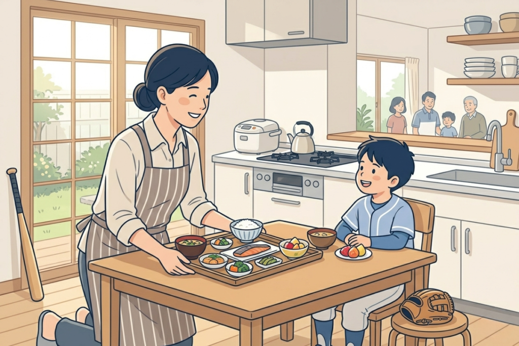 母親が食事面でサポートする様子をイメージした画像