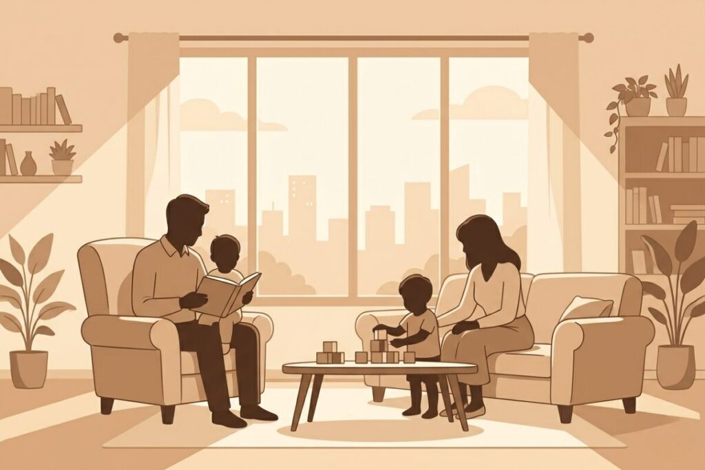 佐久間みなみの家族構成をイメージした温かい家庭の画像