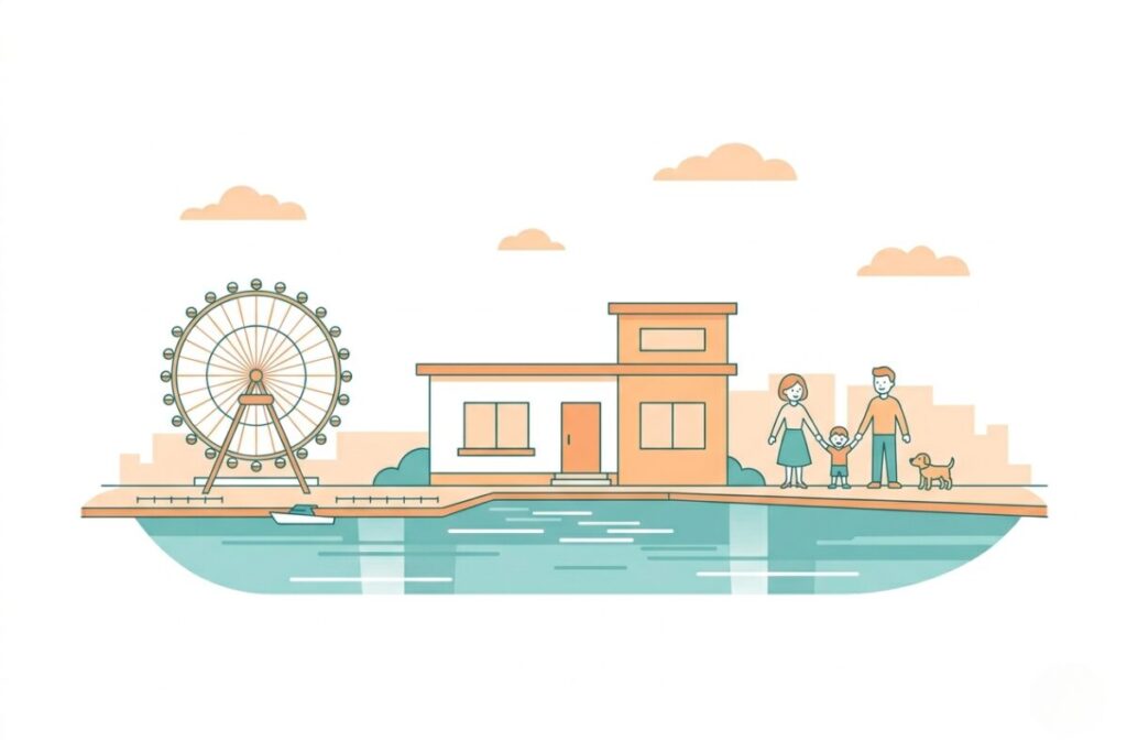 温かい家庭と家族構成をイメージしたシンプルなイラスト