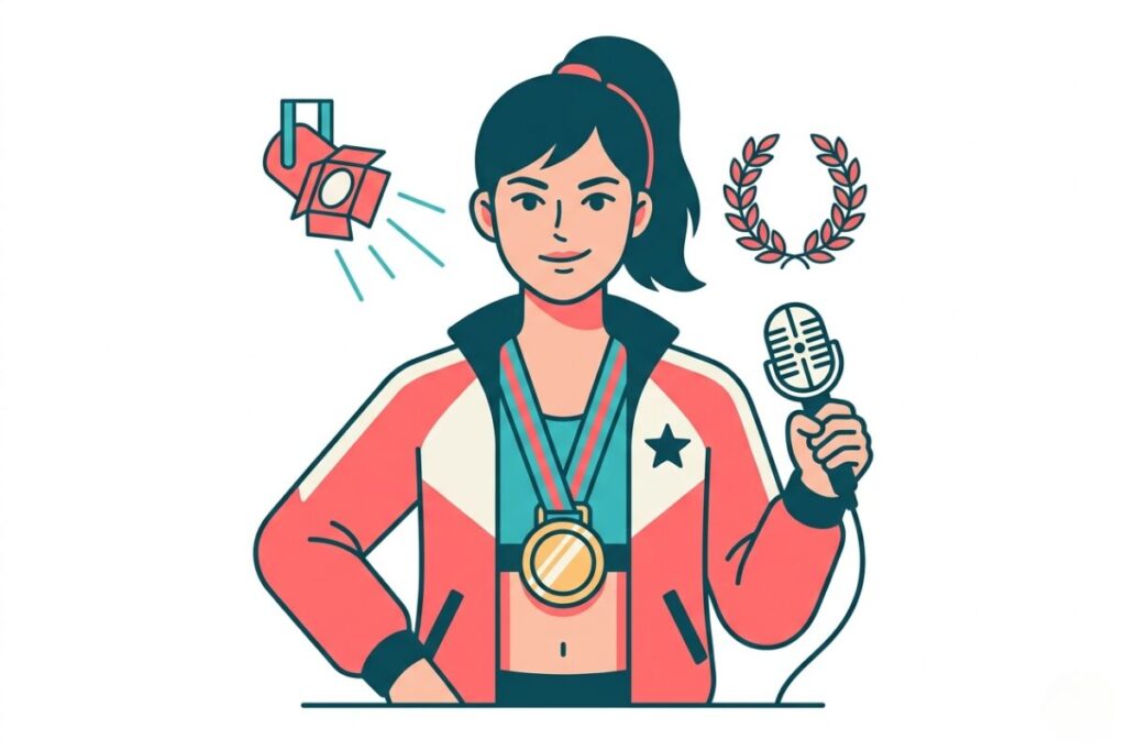 athlete-idol.jpg マラソンやSASUKEにも挑戦する、＝LOVEの瀧脇笙古さんのアスリートアイドルとしてのイメージイラスト。