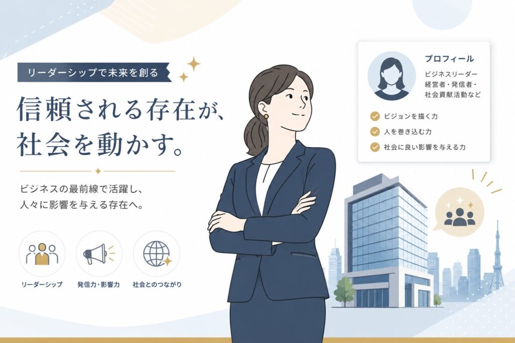 伊達美和子さんの基本プロフィールや森トラストを率いる実業家としての姿をイメージしたフラットイラスト