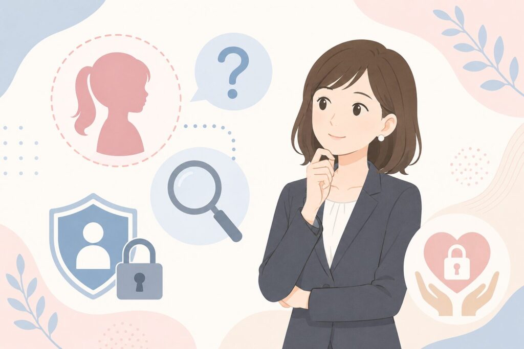 伊達美和子さんに娘がいるという噂や公表情報の有無を調査する内容を表したフラットイラスト