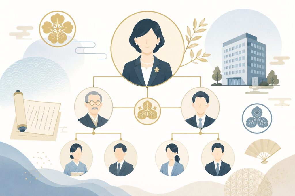 伊達美和子さんの家系図が注目される理由を森家や伊達姓への関心とともに表したフラットイラスト