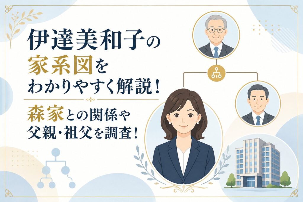 伊達美和子さんの家系図や森家との関係、父親・祖父とのつながりをイメージしたシンプルなフラットイラストのアイキャッチ画像