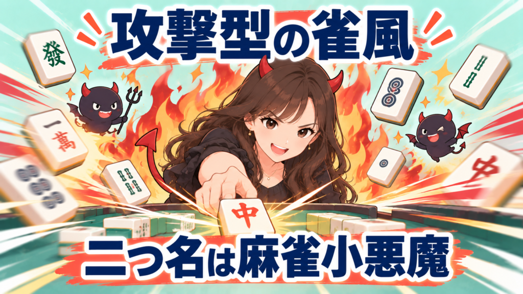 攻撃型の雀風と二つ名「麻雀小悪魔」を表すイラスト